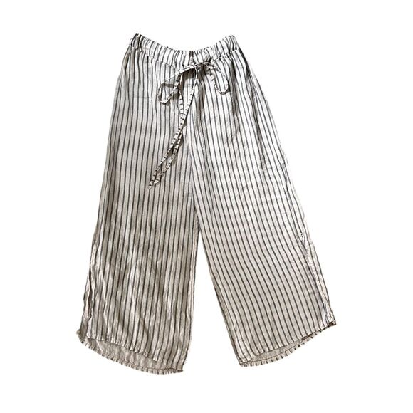 Gigi Moda Made in Italy Linen Striped Wide Leg Cropped Pants Small S–M - Picture 2 of 8